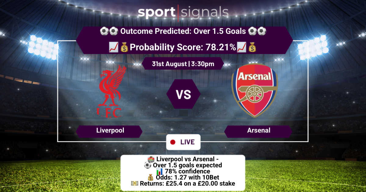 Liverpool vs Arsenal
Over 1.5 Goals