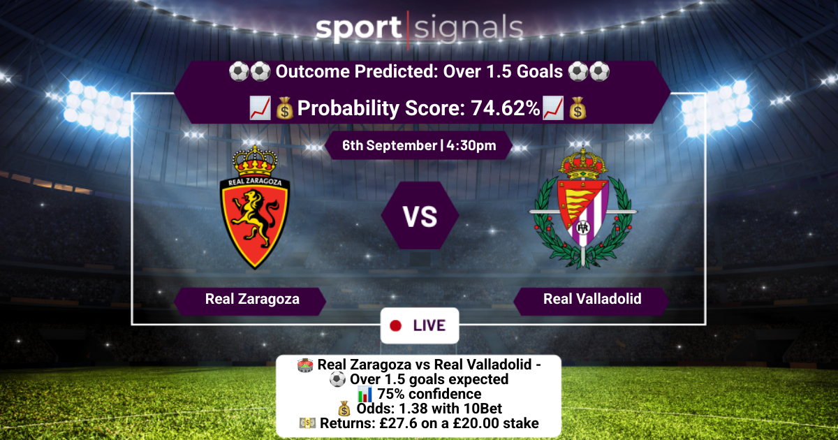 Real Zaragoza vs Real Valladolid
Over 1.5 Goals