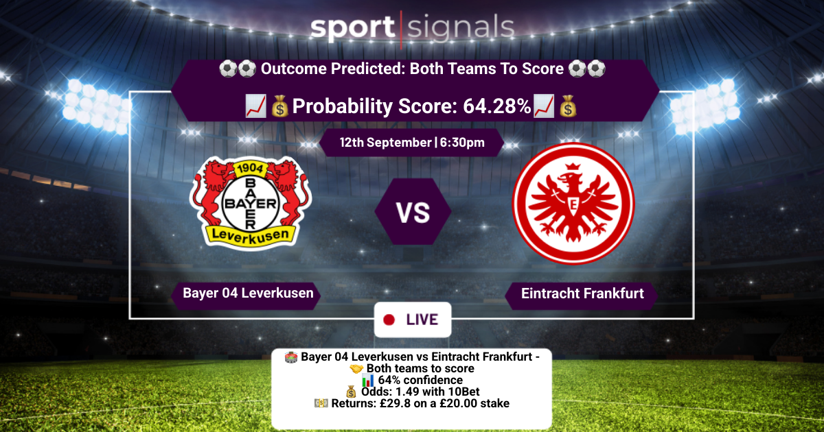 Bayer 04 Leverkusen vs Eintracht Frankfurt
Both Teams To Score