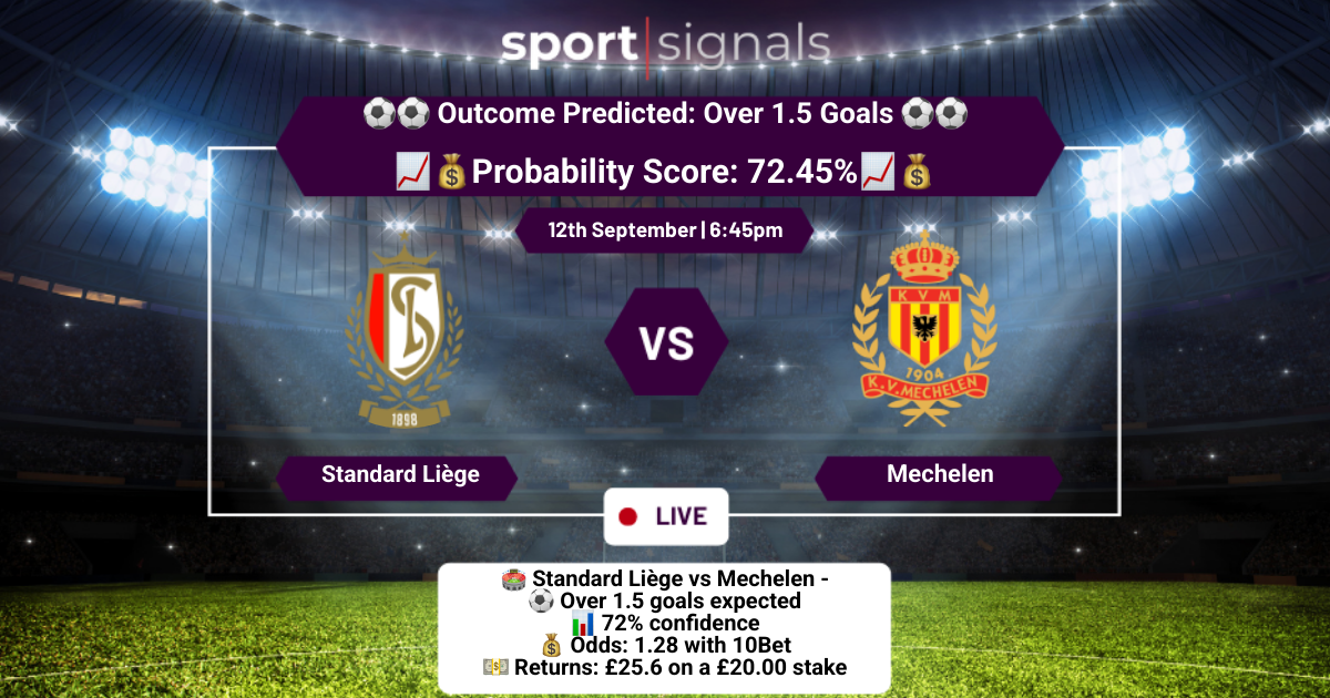 Standard Liège vs Mechelen
Over 1.5 Goals
