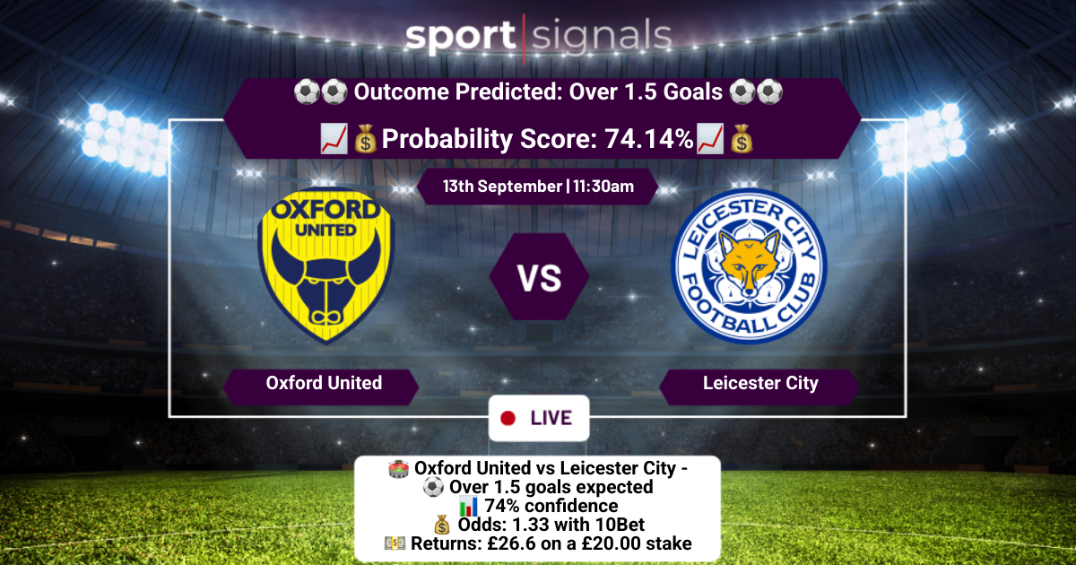 Oxford United vs Leicester City
Over 1.5 Goals