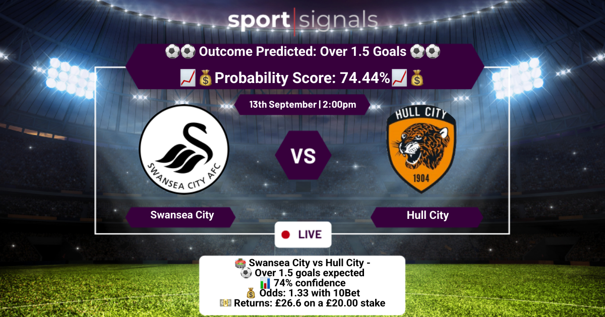 Swansea City vs Hull City
Over 1.5 Goals