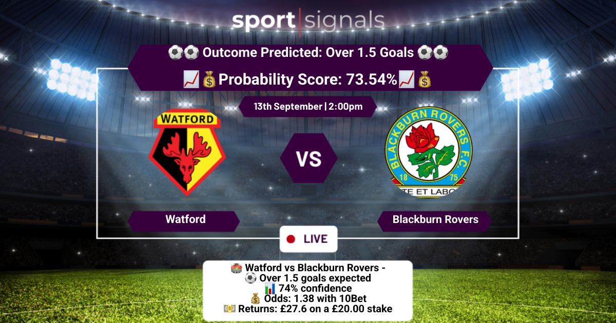 Watford vs Blackburn Rovers
Over 1.5 Goals