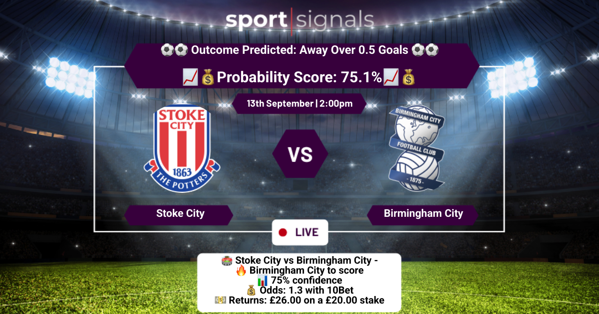 Stoke City vs Birmingham City
Away Over 0.5 Goals