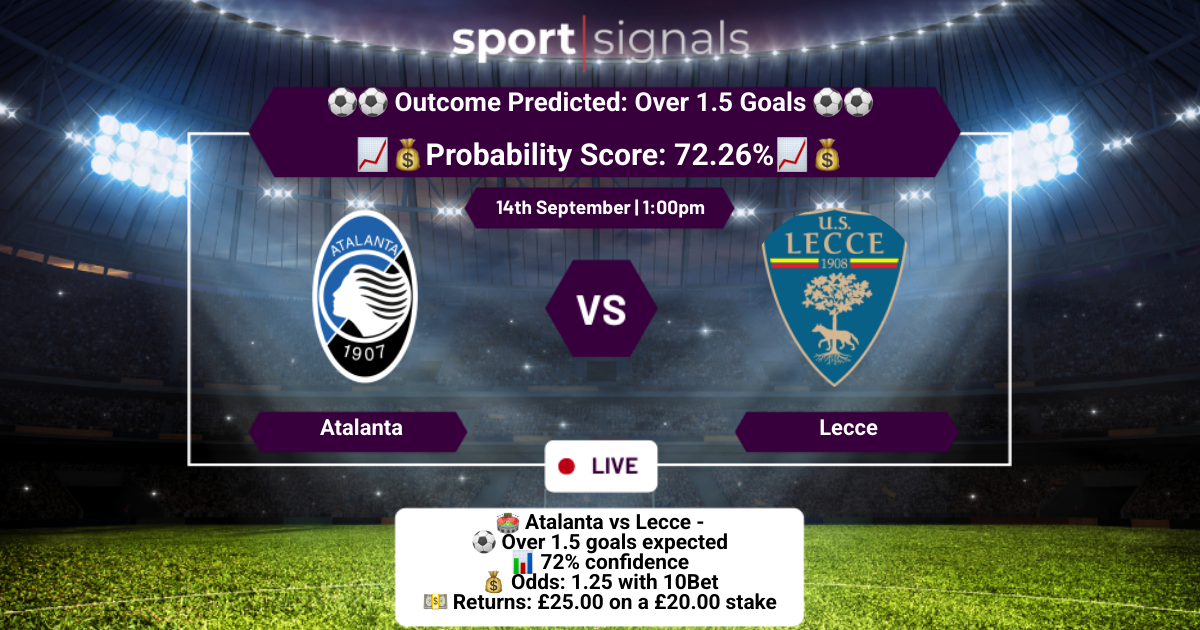Atalanta vs Lecce
Over 1.5 Goals