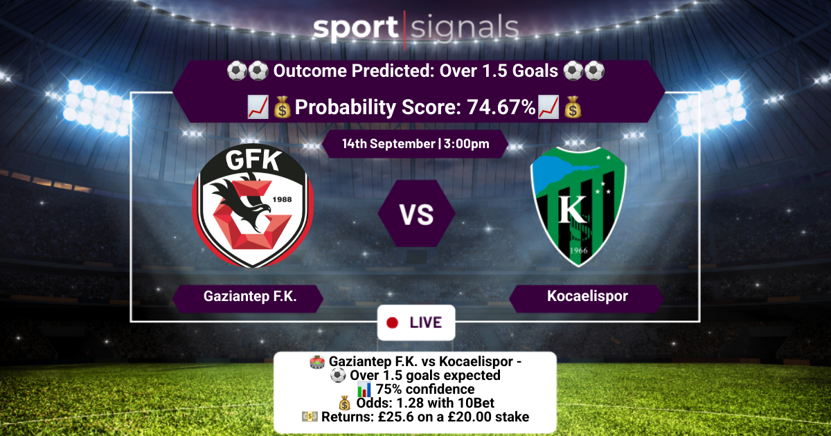 Gaziantep F.K. vs Kocaelispor
Over 1.5 Goals