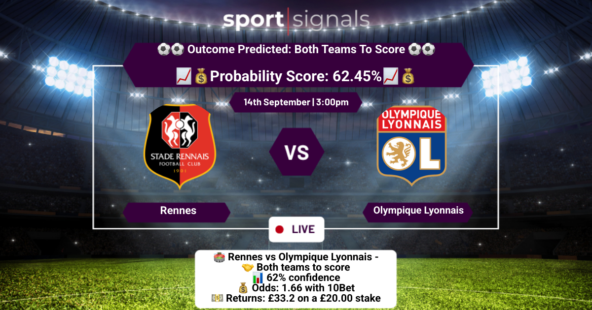 Rennes vs Olympique Lyonnais
Both Teams To Score