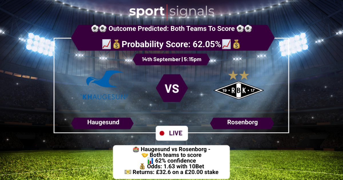 Haugesund vs Rosenborg
Both Teams To Score