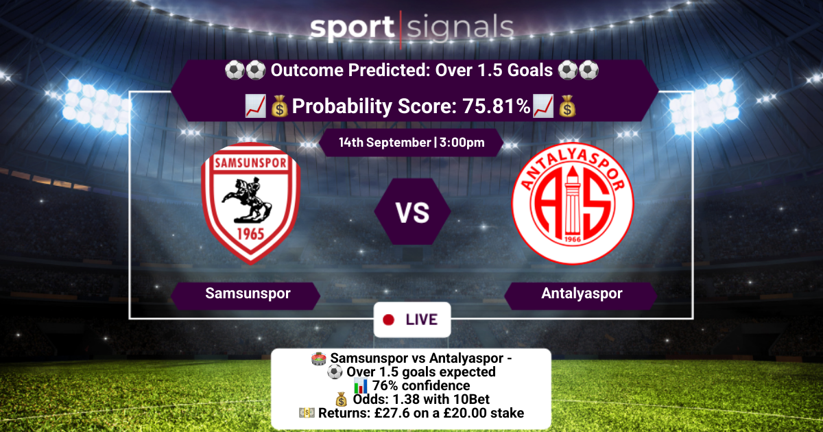 Samsunspor vs Antalyaspor
Over 1.5 Goals