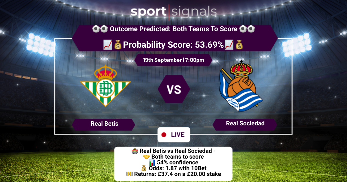 Real Betis vs Real Sociedad
Both Teams To Score