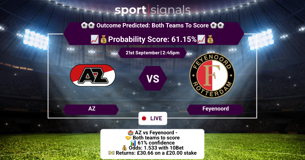 AZ vs Feyenoord
Both Teams To Score