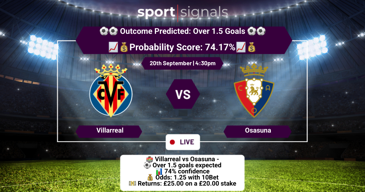 Villarreal vs Osasuna
Over 1.5 Goals