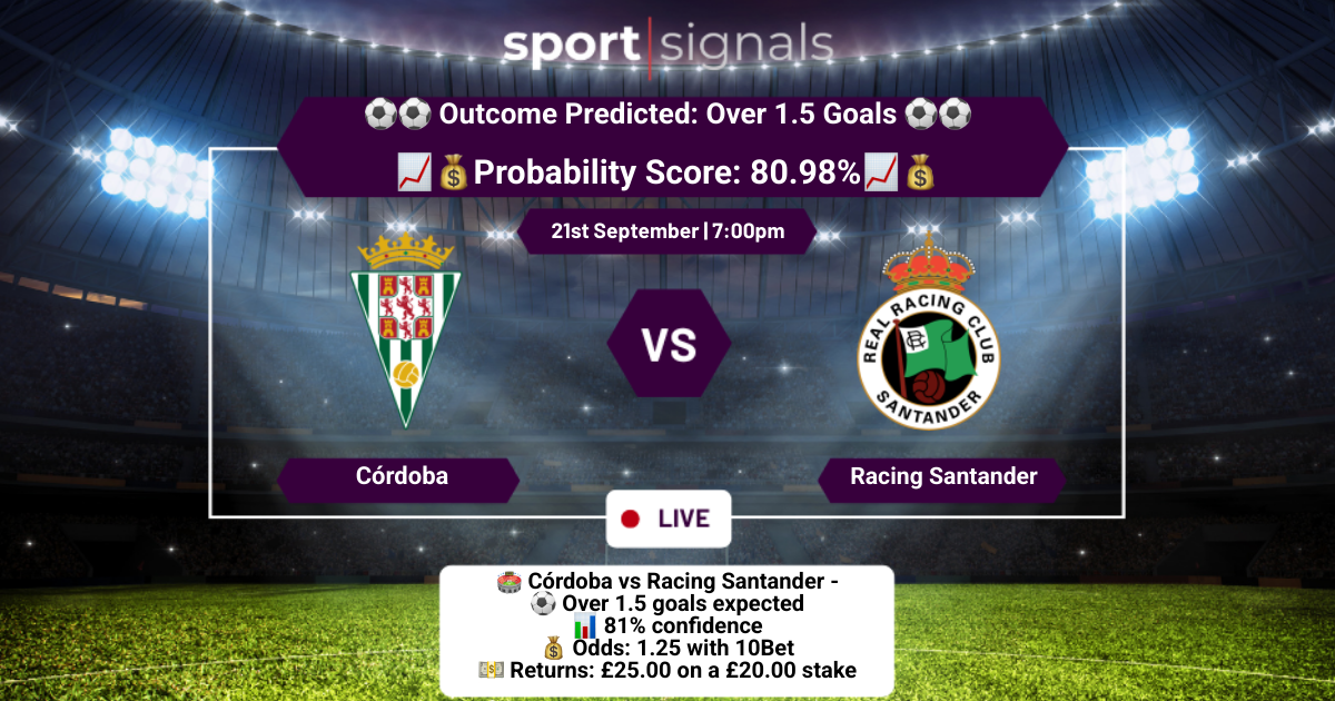 Córdoba vs Racing Santander
Over 1.5 Goals
