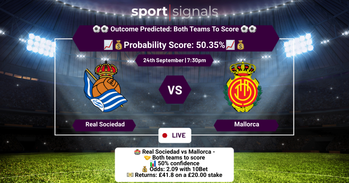 Real Sociedad vs Mallorca
Both Teams To Score