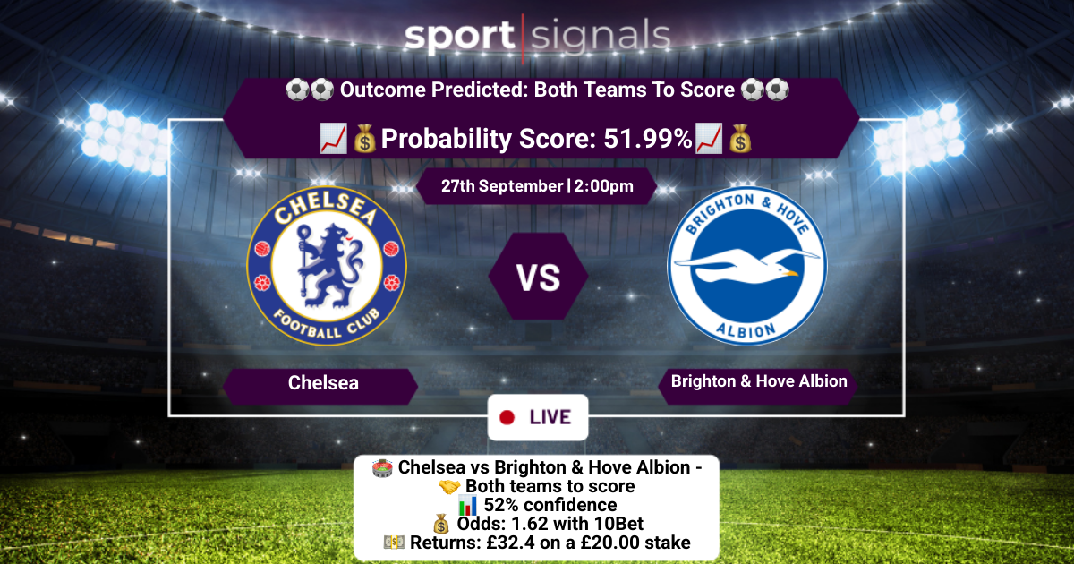 Chelsea vs Brighton & Hove Albion
Both Teams To Score