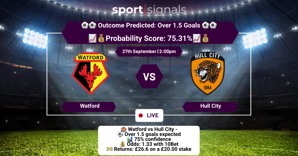 Watford vs Hull City
Over 1.5 Goals