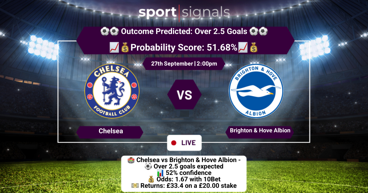 Chelsea vs Brighton & Hove Albion
Over 2.5 Goals