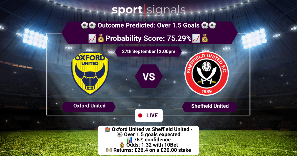 Oxford United vs Sheffield United
Over 1.5 Goals