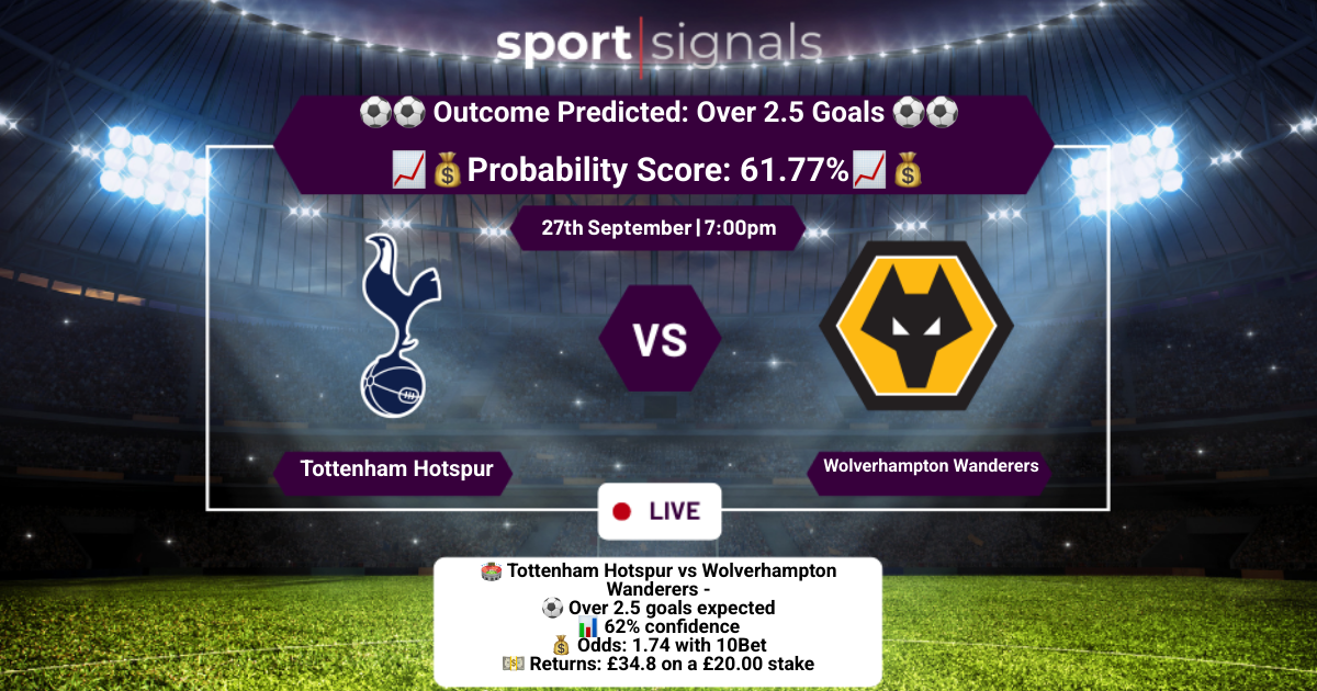 Tottenham Hotspur vs Wolverhampton Wanderers
Over 2.5 Goals