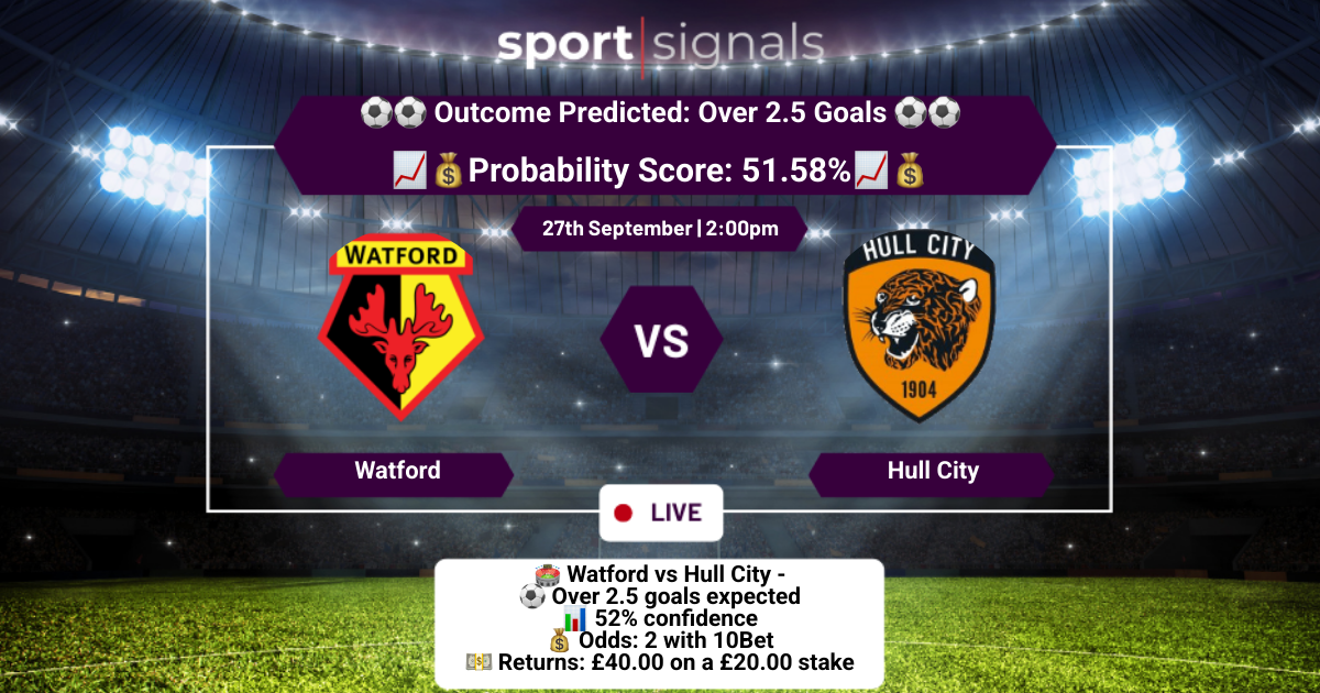 Watford vs Hull City
Over 2.5 Goals