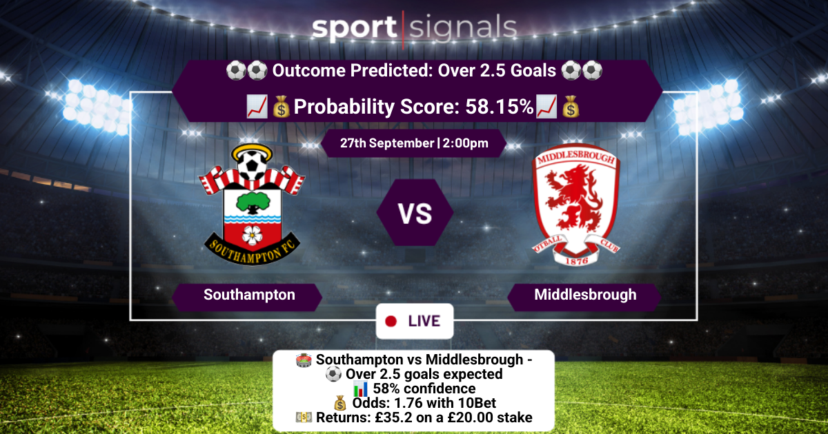 Southampton vs Middlesbrough
Over 2.5 Goals