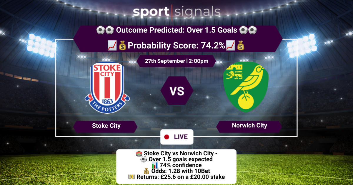 Stoke City vs Norwich City
Over 1.5 Goals