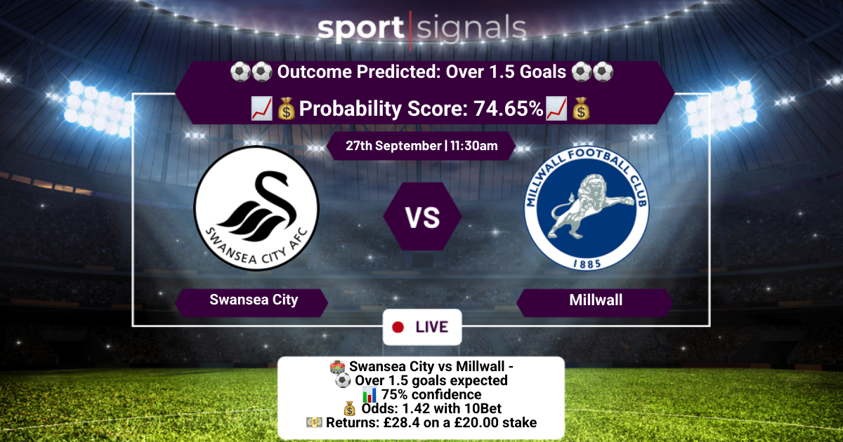 Swansea City vs Millwall
Over 1.5 Goals