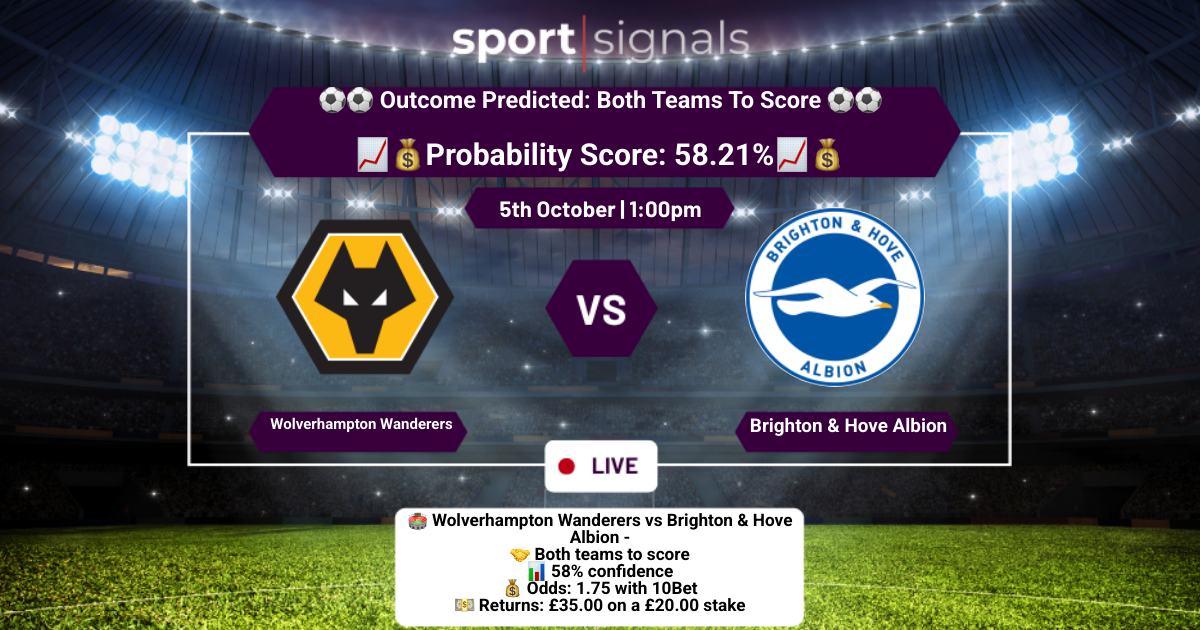 Wolverhampton Wanderers vs Brighton & Hove Albion
Both Teams To Score
