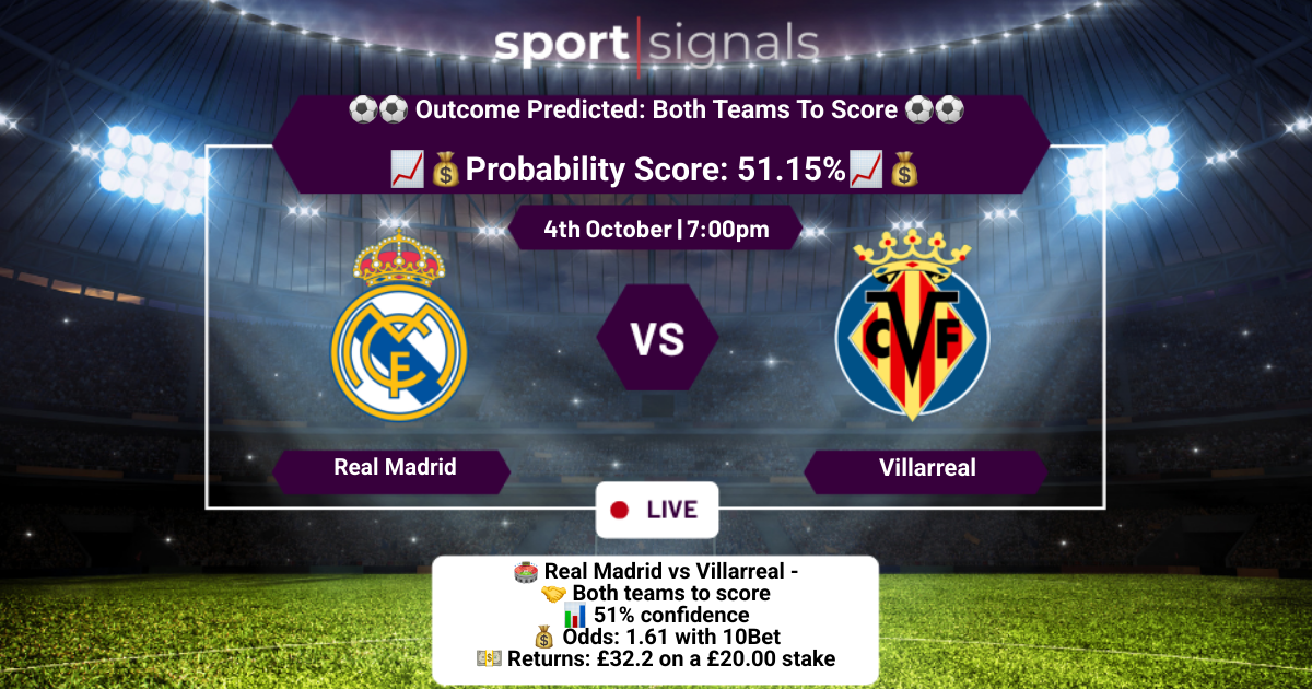 Real Madrid vs Villarreal
Both Teams To Score