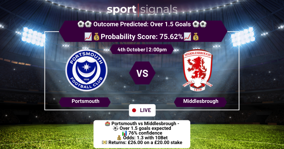 Portsmouth vs Middlesbrough
Over 1.5 Goals