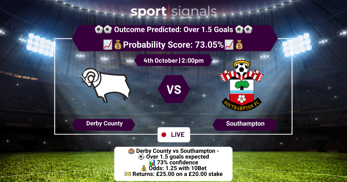 Derby County vs Southampton
Over 1.5 Goals