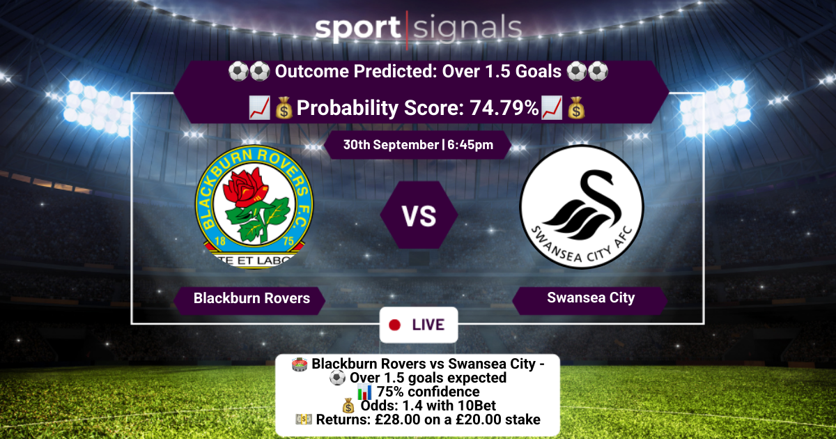 Blackburn Rovers vs Swansea City
Over 1.5 Goals
