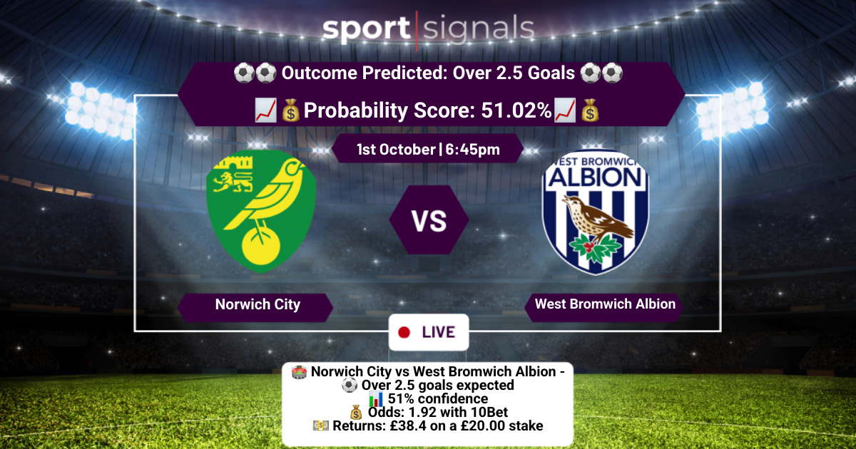 Norwich City vs West Bromwich Albion
Over 2.5 Goals