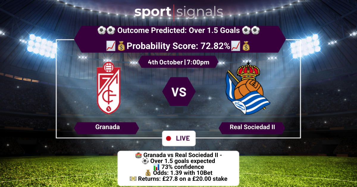 Granada vs Real Sociedad II
Over 1.5 Goals