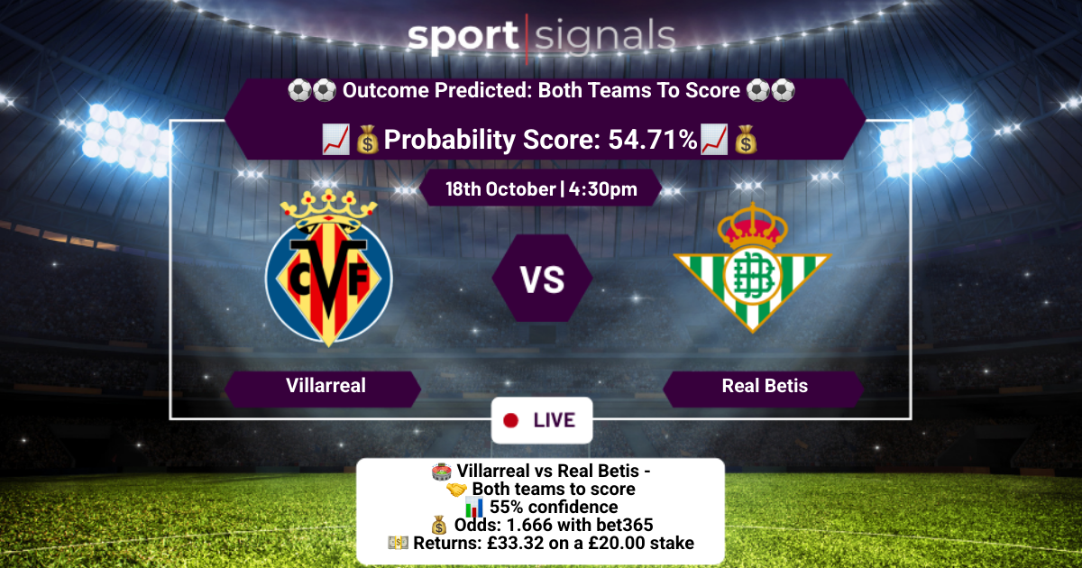 Villarreal vs Real Betis
Both Teams To Score
