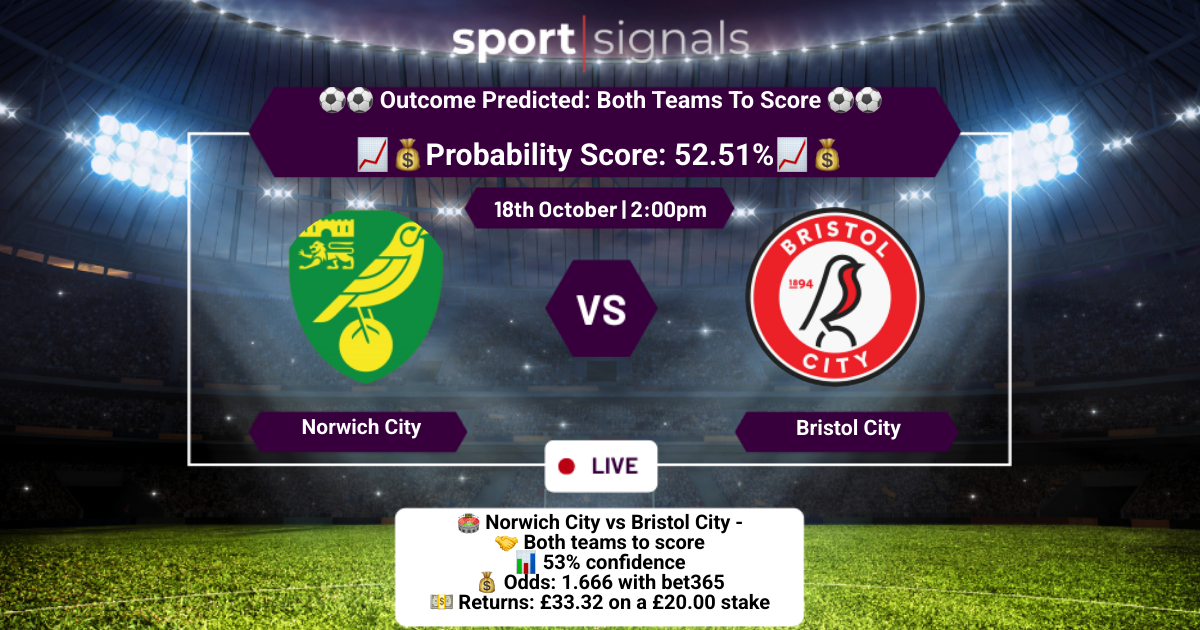 Norwich City vs Bristol City
Both Teams To Score