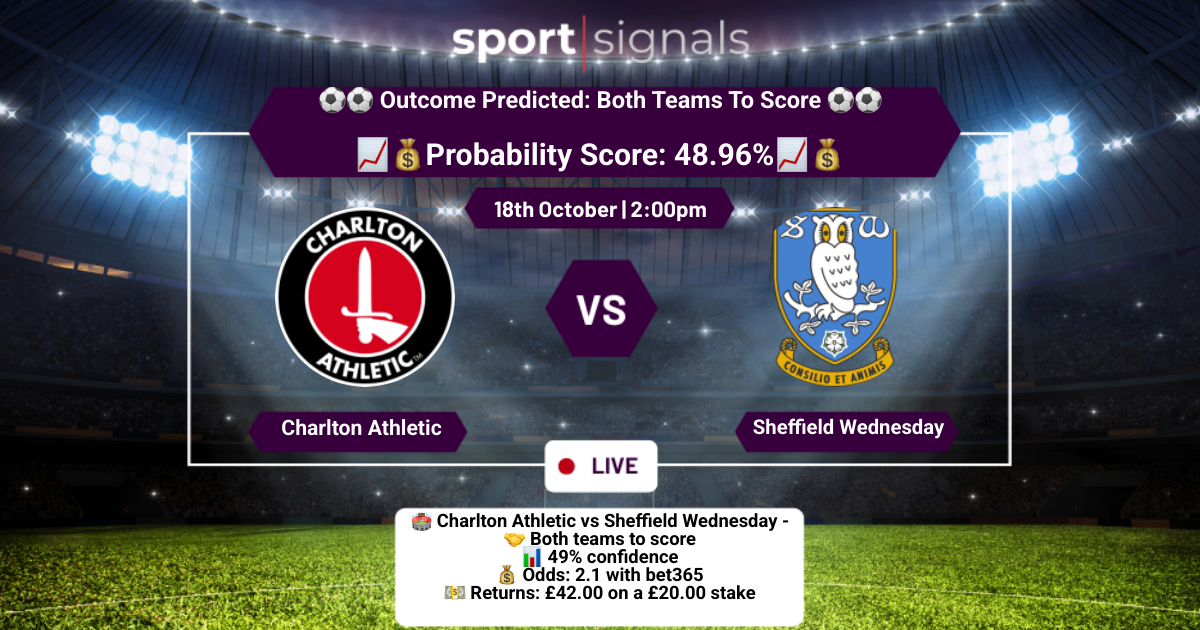Charlton Athletic vs Sheffield Wednesday
Both Teams To Score