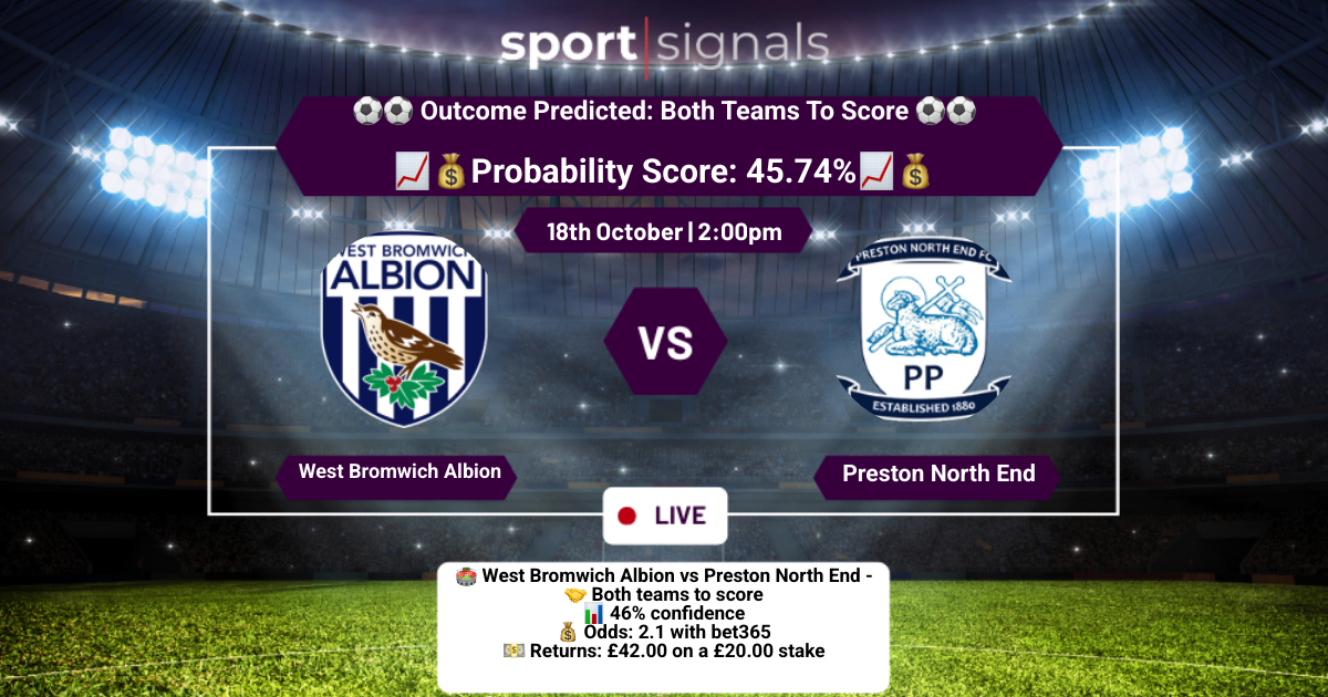 West Bromwich Albion vs Preston North End
Both Teams To Score