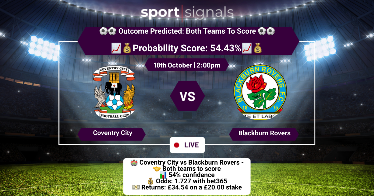 Coventry City vs Blackburn Rovers
Both Teams To Score