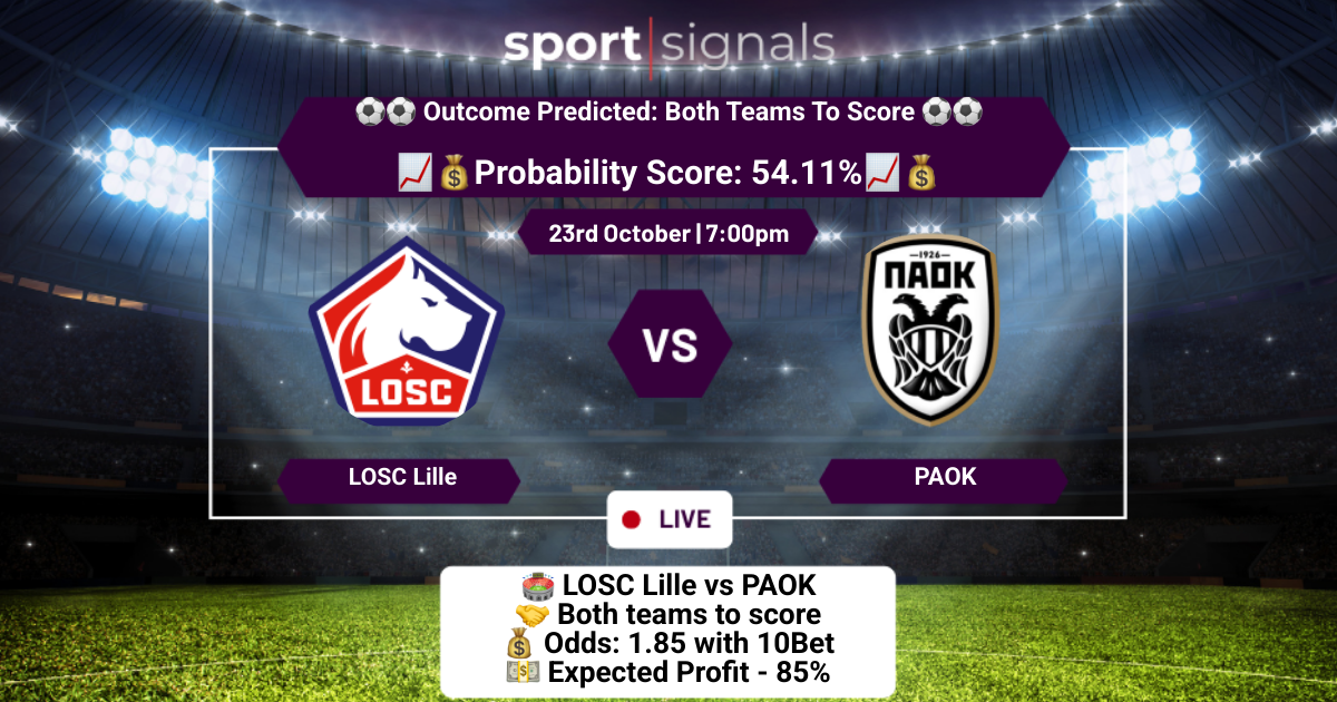 LOSC Lille vs PAOK
Both Teams To Score