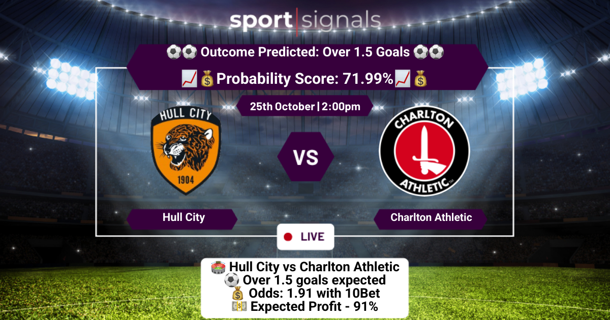 Hull City vs Charlton Athletic
Over 1.5 Goals