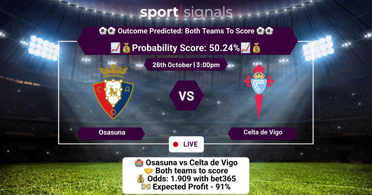 Osasuna vs Celta de Vigo
Both Teams To Score