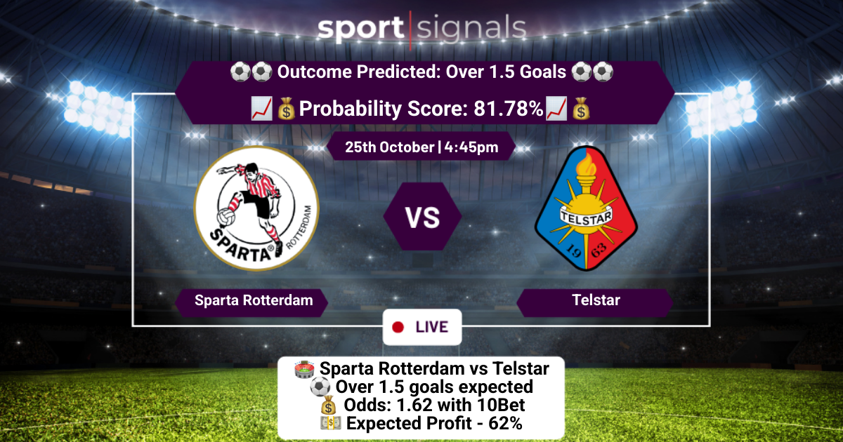 Sparta Rotterdam vs Telstar
Over 1.5 Goals