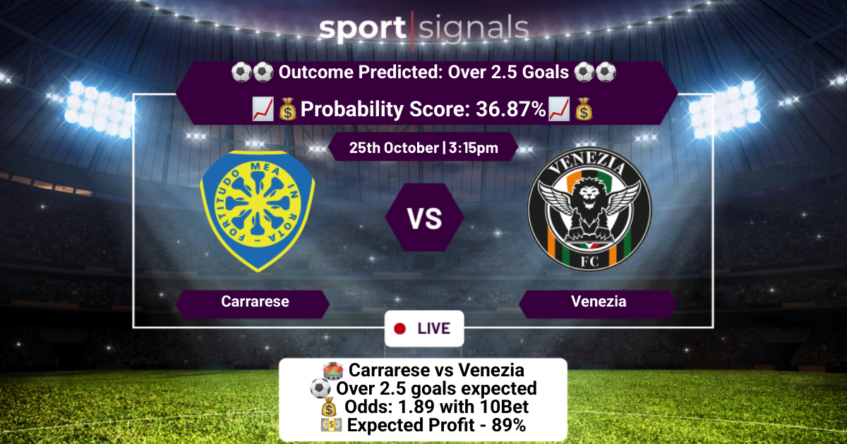 Carrarese vs Venezia
Over 2.5 Goals