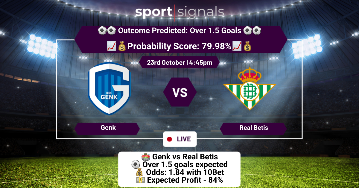 Genk vs Real Betis
Over 1.5 Goals