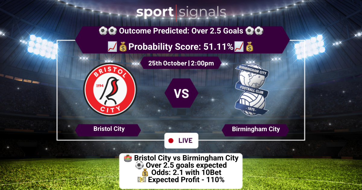 Bristol City vs Birmingham City
Over 2.5 Goals