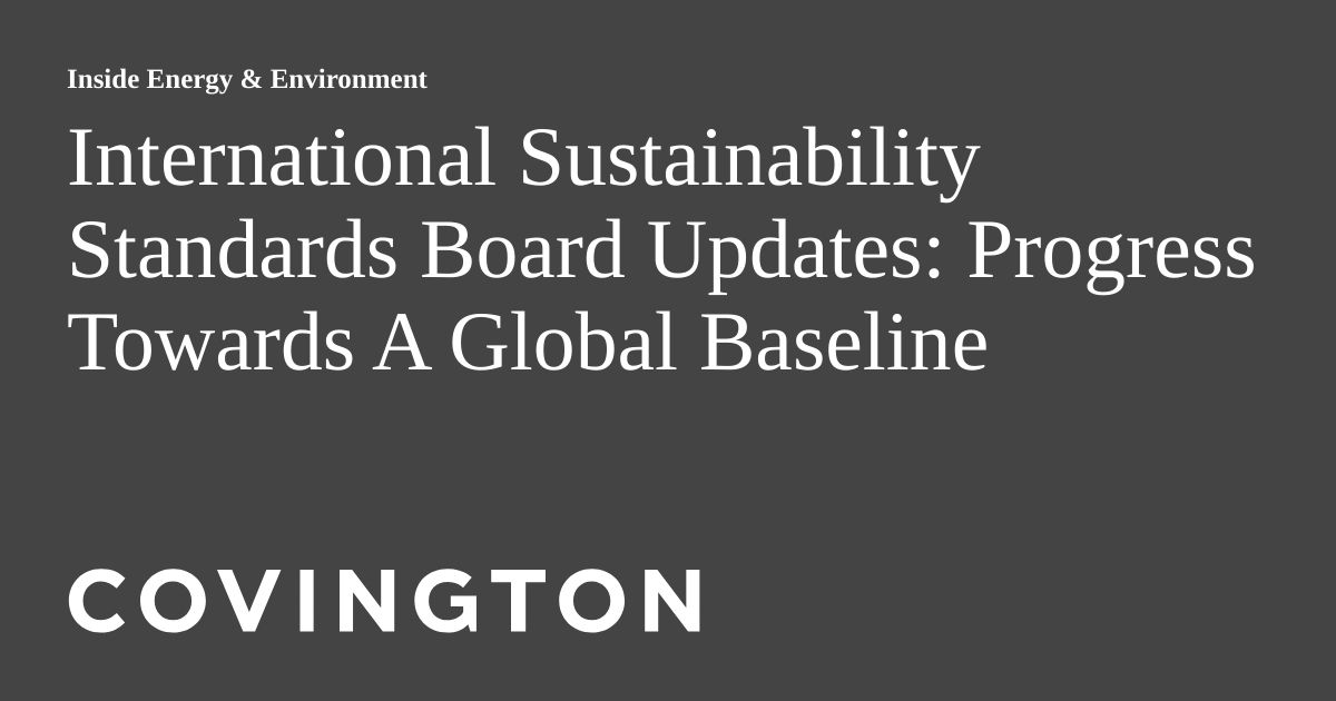 International Sustainability Standards Board Updates: Progress Towards ...