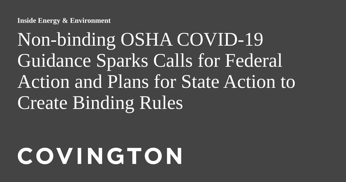 Nonbinding OSHA COVID19 Guidance Sparks Calls for Federal Action and