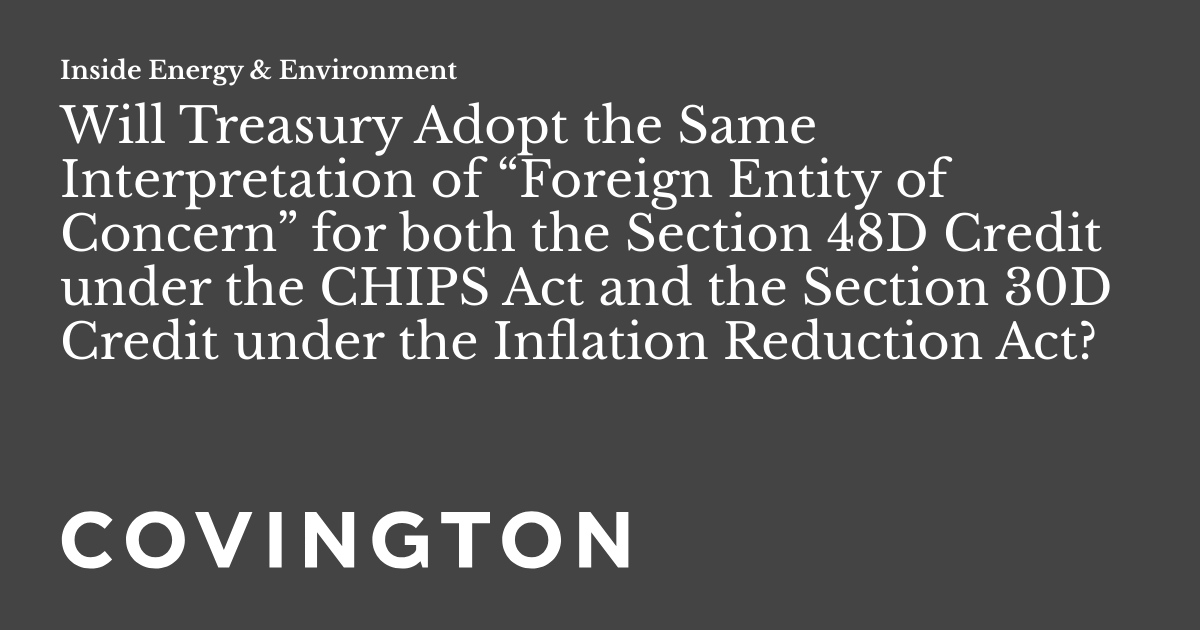 Will Treasury Adopt the Same Interpretation of “Foreign Entity of