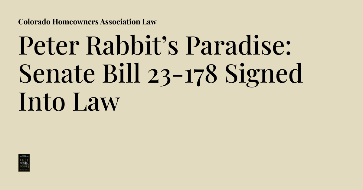 Peter Rabbit’s Paradise Senate Bill 23178 Signed Into Law Colorado